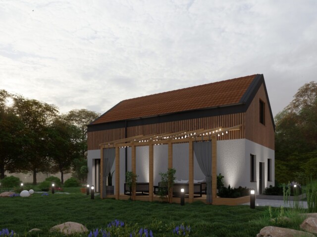 Dom jednorodziny w nikielkowie od prawej ściany z werandą Dom jednorodziny w nikielkowie od prawej ściany z werandą