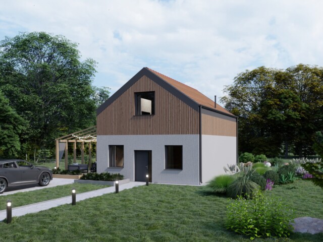 Front domu w nikielkowie rzut od drzwi wejściowych Front domu w nikielkowie rzut od drzwi wejściowych